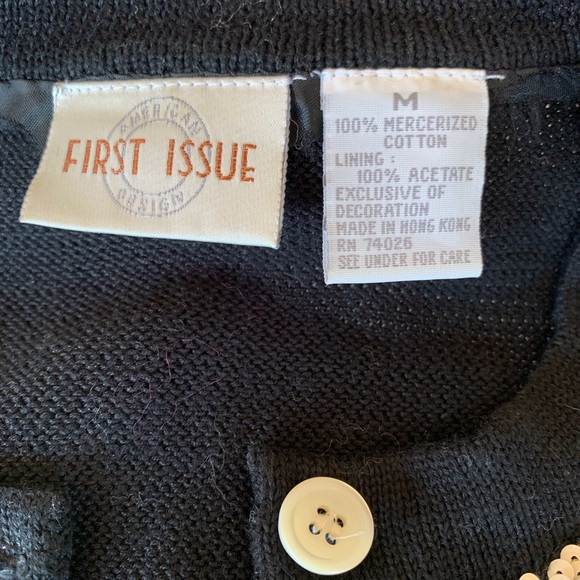 Black with white (Retro)diamond cardigan sweater M - Picture 8 of 8